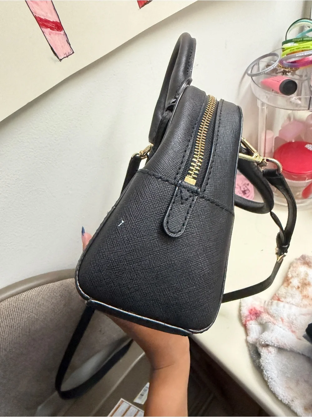 Michael Kors Black Dome Crossbody Satchel with Gold Hardware